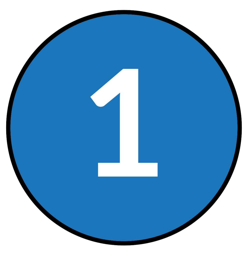 Blue circle with the number one in white font