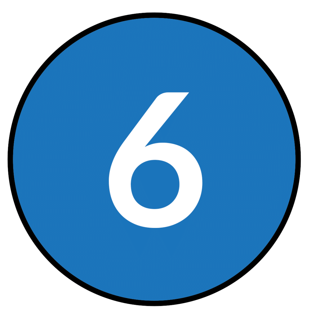 Blue circle with the number six in white font