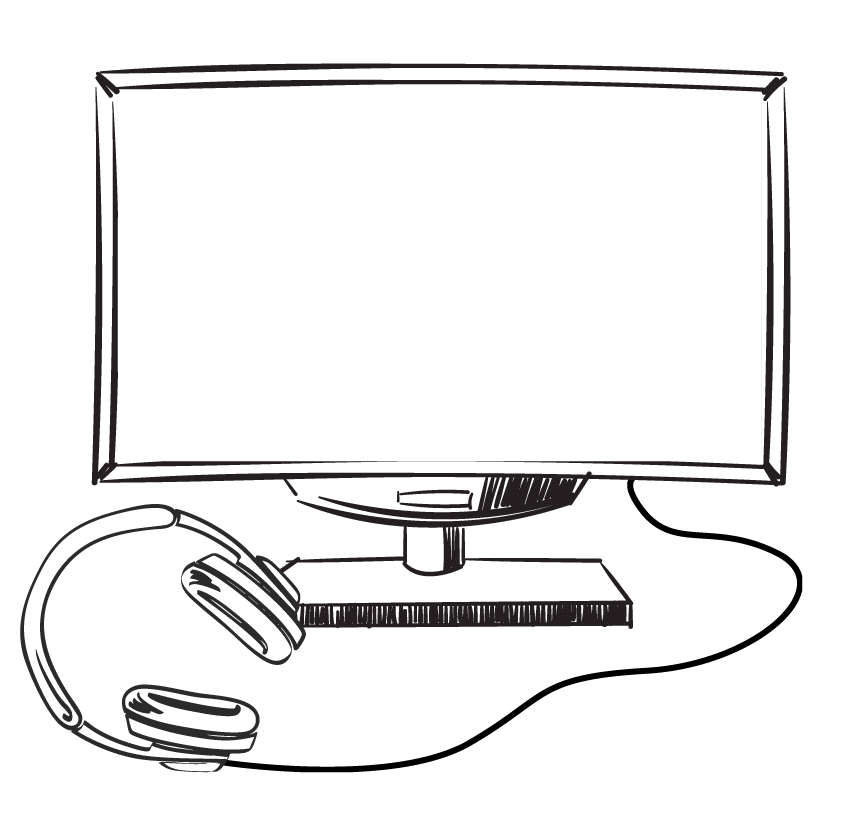Sketched Monitor Screen and headphones