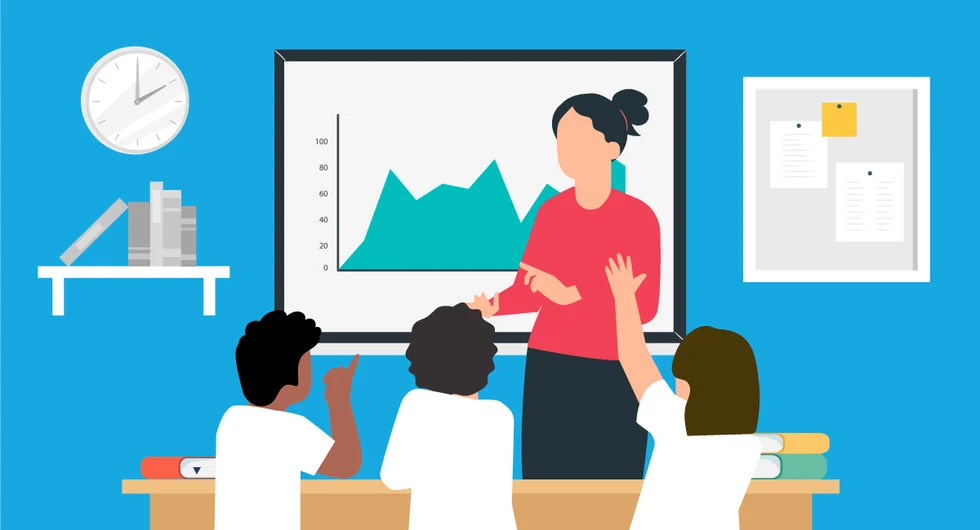Lena teaching in front of a class illustration