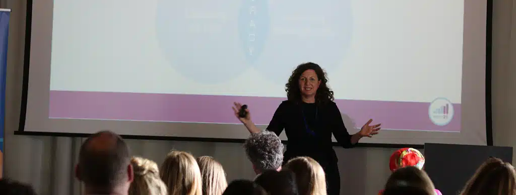 - Rebecca Earnshaw delivering a keynote at UnityEd 2024.